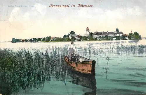 AK / Ansichtskarte Fraueninsel_Chiemsee Boot Panorama Fraueninsel Chiemsee