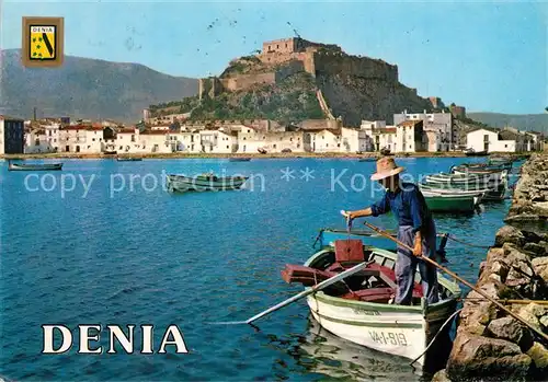 AK / Ansichtskarte Denia Hafen Fischer Blick zur Burg Denia