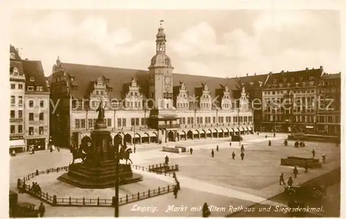 AK / Ansichtskarte Leipzig Marktplatz mit Rathaus Siegesdenkmal Leipzig