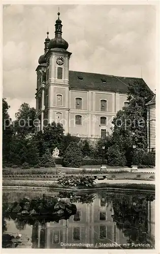 AK / Ansichtskarte Donaueschingen Kirche und Teich Donaueschingen