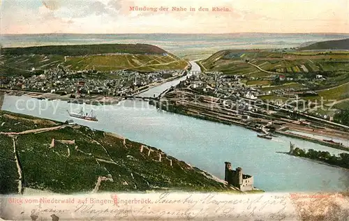 AK / Ansichtskarte Bingen_Rhein Blick vom Niederwald auf Nahem?nundung  Bingen Rhein