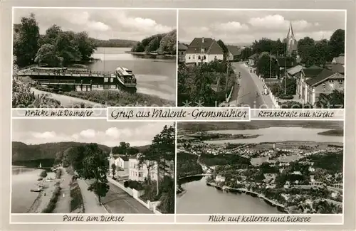 AK / Ansichtskarte Malente Gremsmuehlen Bruecke Dampfer Rosenstr Kirche Dieksee Kellersee Panorama Malente Gremsmuehlen