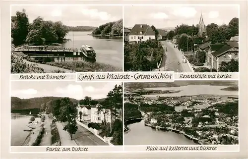 AK / Ansichtskarte Malente Gremsmuehlen Bruecke mit Dampfer Rosenstr mit Kirche Partie am Dieksee Blick auf Kellersee und Dieksee Malente Gremsmuehlen