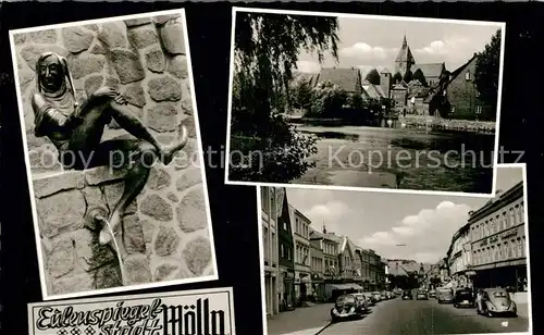 AK / Ansichtskarte Moelln_Lauenburg Eulenspiegelbrunnen Kirche Strassenpartie Moelln_Lauenburg