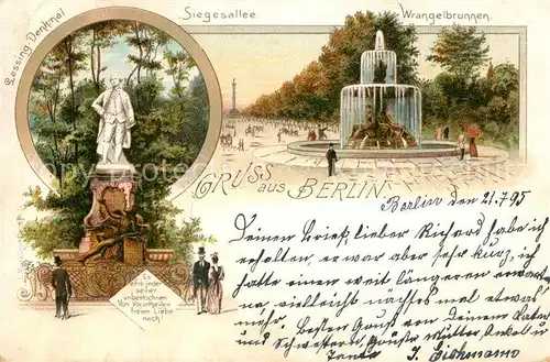 AK / Ansichtskarte Berlin Lessing Denkmal Siegesallee Wrangelbrunnen Berlin