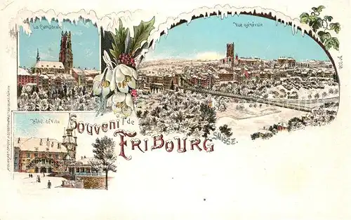 AK / Ansichtskarte Fribourg_FR Cathedrale Hotel d Ville Panorama Winterlitho Fribourg FR