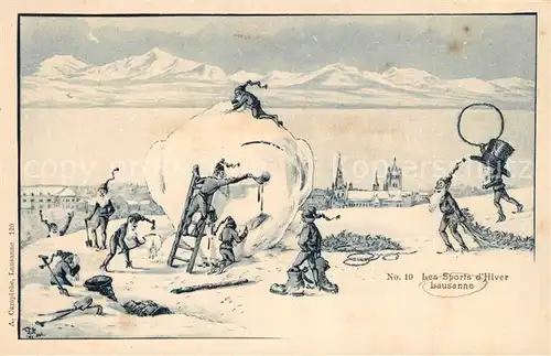 AK / Ansichtskarte Lausanne_VD Les Spports d hiver Winterlandschaft Karikatur Lausanne VD