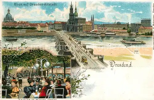 AK / Ansichtskarte Dresden Augustusbruecke Markise Wiener Garten Dresden