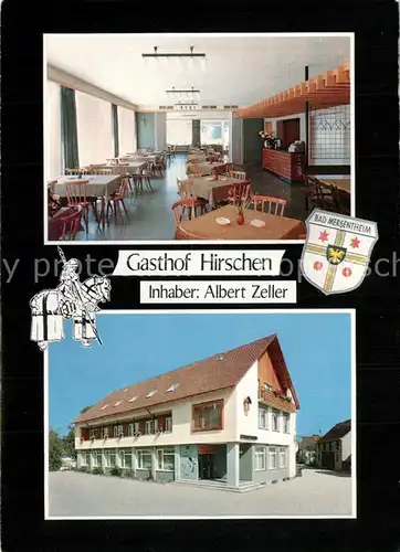 AK / Ansichtskarte Loeffelstelzen Gasthof Hirschen Gastraum Wappen Ritter Loeffelstelzen