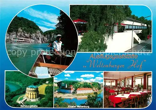 AK / Ansichtskarte Kelheim Cafe Restaurant Weltenburger Hof Donaudurchbruch Befreiungshalle Kloster Weltenburg Kelheim