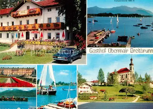 AK / Ansichtskarte Breitbrunn_Chiemsee Gasthof Pension Zur schoenen Aussicht Kirche Chiemsee Breitbrunn Chiemsee