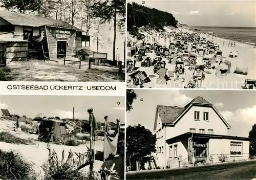 AK / Ansichtskarte ueckeritz_Usedom Fischerhuette Strand Campingplatz Ratscafe ueckeritz Usedom