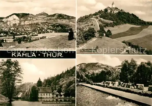 AK / Ansichtskarte Kahla_Thueringen Panorama Leuchtenburg Trompetermuehle Leubengrund Volksbad Freibad Kahla_Thueringen