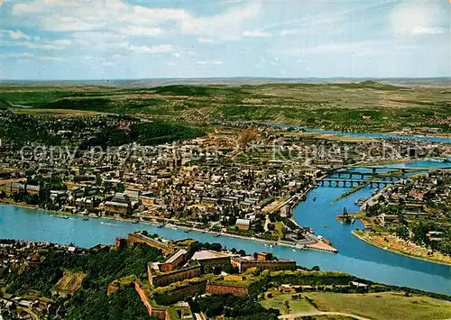 AK / Ansichtskarte Koblenz_Rhein Festung Ehrenbreitstein Deutsches Eck Moselmuendung Rhein Fliegeraufnahme Koblenz_Rhein