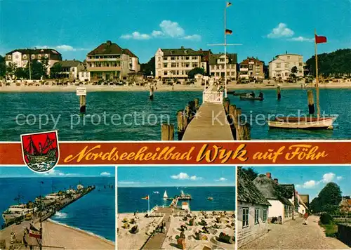 AK / Ansichtskarte Wyk_Foehr Nordseeheilbad Seebruecke Strand Friesenhaeuser Foehr