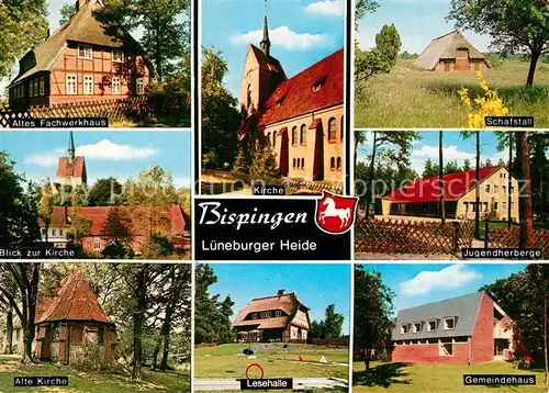 AK / Ansichtskarte Bispingen Fachwerkhaus Kirche Schafstall Jugendherberge Lesehalle Gemeindehaus Bispingen