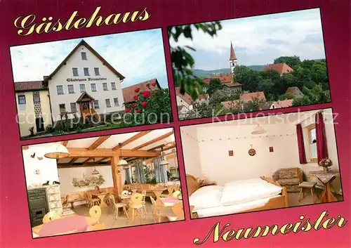 AK / Ansichtskarte Ippesheim_Unterfranken Gaestehaus Neumeister Ortsansicht mit Kirche Ippesheim Unterfranken