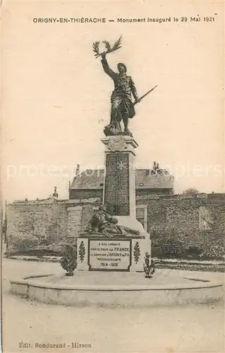 AK / Ansichtskarte Origny en Thierache Monument Inaugure le 29 Mai 1921 Origny en Thierache