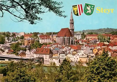 AK / Ansichtskarte Steyr_Enns_Oberoesterreich Blick auf Stadtpfarrkirche und Ennskai Steyr_Enns