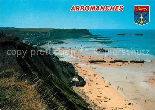 AK / Ansichtskarte Arromanches les Bains Vue densemble de la plage et du Port artificiel depuis Arromanches les Bains