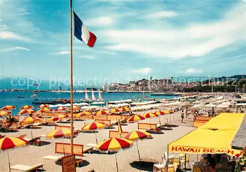 AK / Ansichtskarte Cannes_Alpes Maritimes La Plage A larriere plan le Suquet Cannes Alpes Maritimes