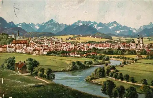 AK / Ansichtskarte Kempten_Allgaeu Gesamtansicht mit Alpenpanorama Kempten Allgaeu