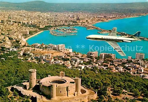 AK / Ansichtskarte Palma_de_Mallorca Vista aerea de la ciudad Castillo de Beliver Avion Palma_de_Mallorca