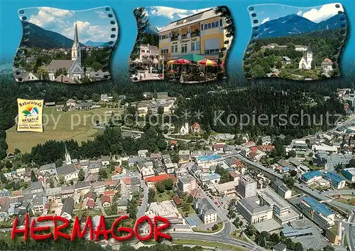 AK / Ansichtskarte Hermagor_Kaernten Teilansichten Kirche Hotel Fliegeraufnahme Hermagor Kaernten