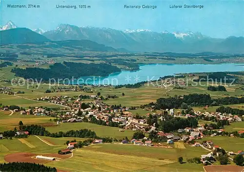 AK / Ansichtskarte Neumarkt_Wallersee Fliegeraufnahme mit Watzmann Untersberg Reiteralp Gebirge Loferer Steinberge Neumarkt_Wallersee