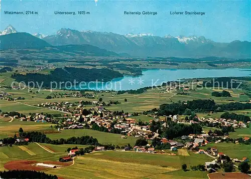 AK / Ansichtskarte Neumarkt_Wallersee Fliegeraufnahme mit Watzmann Untersberg Reiteralp Gebirge Loferer Steinberge Neumarkt_Wallersee