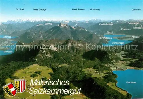 AK / Ansichtskarte Salzkammergut_Region Fliegeraufnahme mit dem Seen und Gebirgspanorama rund um den Schafberg 