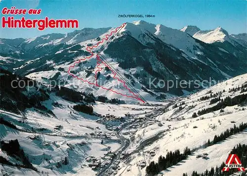 AK / Ansichtskarte Hinterglemm_Saalbach Fliegeraufnahme mit Zwoelferkogel Hinterglemm_Saalbach