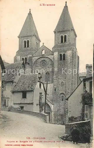 AK / Ansichtskarte Conques_Aveyron Facade et Entree dEglisee Abbatiale Conques Aveyron