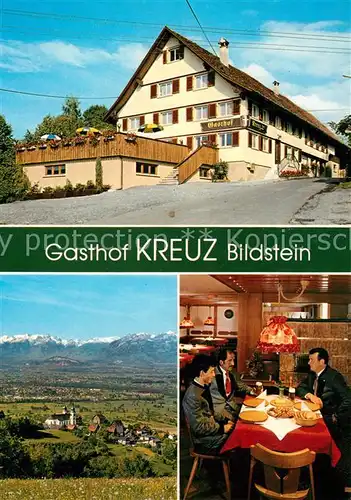 AK / Ansichtskarte Bildstein Gasthof Kreuz Gastraum Landschaftspanorama Alpen Bildstein