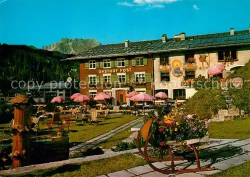 AK / Ansichtskarte Lech_Vorarlberg Gasthof Post Liegewiese Garten Lech Vorarlberg