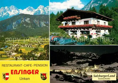 AK / Ansichtskarte Unken Restaurant Cafe Pension Ensinger Landschaftspanorama Alpen Unken