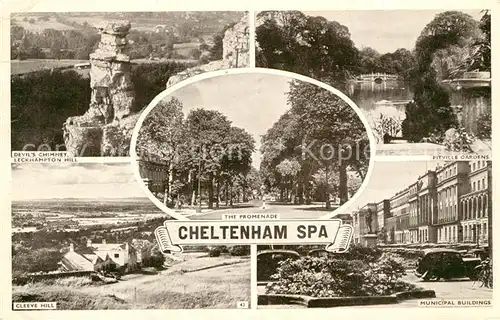 AK / Ansichtskarte Cheltenham Devil s Chimney Leckhampton Hill Cleeve Hill Promenade Pitville Gardens Municipal Buildings 