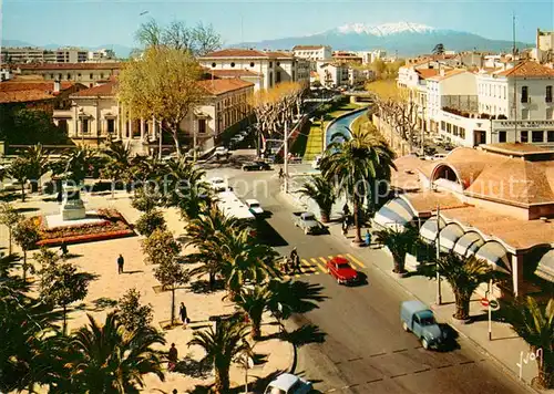 AK / Ansichtskarte Perpignan La Place Arago le Palmarium au fond le Canigou enneige Perpignan