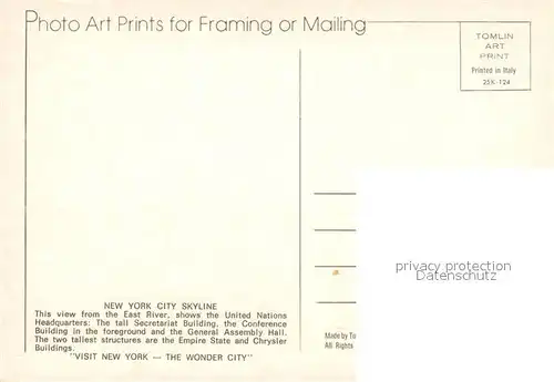 AK / Ansichtskarte New_York_City Skyline view from the East River United Nations Headquarters General Assembly Hall Empire State Building Chrysler Buildings New_York_City