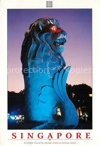 AK / Ansichtskarte Singapore Twilight view of Merlion Tower on Sentosa Island Singapore