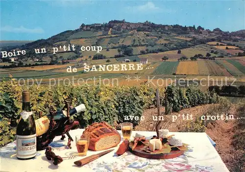 AK / Ansichtskarte Sancerre Boire un p tit coup de Sancerre avec un p tit crottin... Brotzeit mit Wein Sancerre