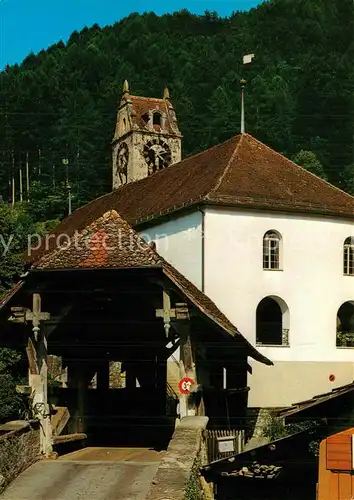 AK / Ansichtskarte Gsteig Alte Holzbruecke und Kirche Gsteig