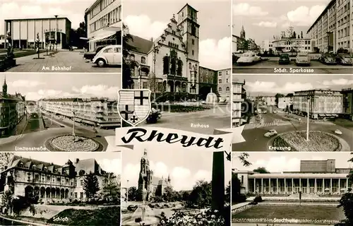 AK / Ansichtskarte Rheydt Bahnhof Limitenstrasse Schloss Rathaus Kirche Sparkasse Kreuzung Stadthalle Rheydt