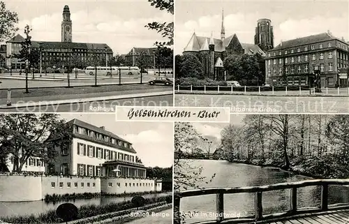 AK / Ansichtskarte Buer_Gelsenkirchen Rathaus Urbanuskirche Schloss Berge Partie im Stadtwald Buer Gelsenkirchen