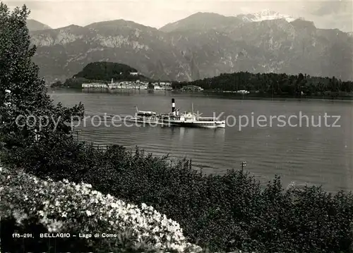 AK / Ansichtskarte Bellagio_Lago_di_Como Panorama Blick ueber den Comersee Dampfer Alpen Bellagio_Lago_di_Como