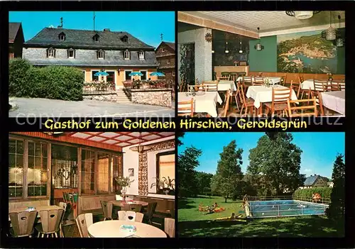 Geroldsgruen Gasthof zum Goldenen Hirschen Gaststube Schwimmbad Geroldsgruen