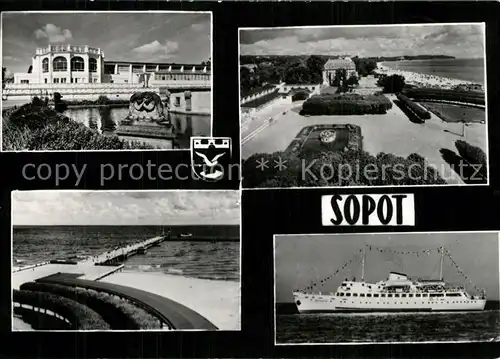 AK / Ansichtskarte Sopot Hotel Denkmal Strand Seebruecke Dampfer Faehre Sopot