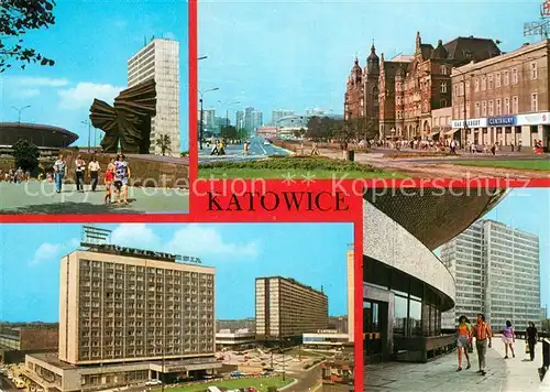 AK / Ansichtskarte Katowice Denkmal Hochhaus Armii Czerwonej Strasse Hotel Katowice