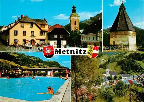 AK / Ansichtskarte Metnitz Ortsmotiv Gaststaette Kirche Kapelle Freibad Metnitz