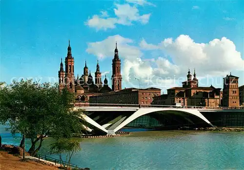 AK / Ansichtskarte Zaragoza_Saragossa_Espana Rio Ebro Puente de Santiago y Basilica de El Pilar 